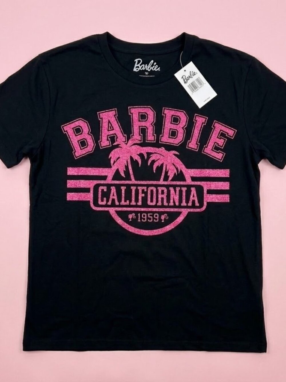 NWT Barbie Pink Glitter California Graphic Tee